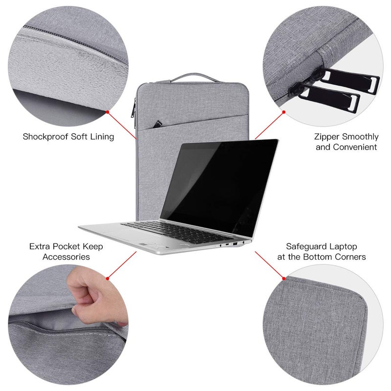 iKammo 14 inch Chromebook Case Sleeve for HP Stream 14/ Chromebook x360/Elitebook/Omnibook 14, Lenovo Yoga/IdeaPad, Dell Inspiron Carrying Bag, Light Grey - Image 4